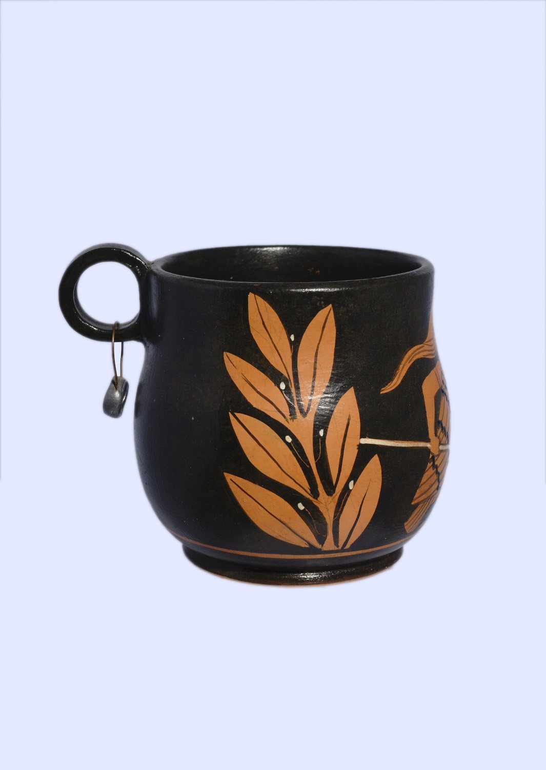 Classical red-figure one-handled skyphos (cup) with an owl, symbol of wisdom