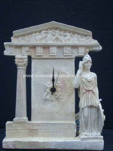 Souvenirs from Greece: Classical greek plaster clock with the goddess Athena and a Corinthian column Greek statues Bronze statues Wonderful souvenirs from Greece, table clock made of plaster with Athena and Corinthian column. AA battery. Wonderful greek gifts.