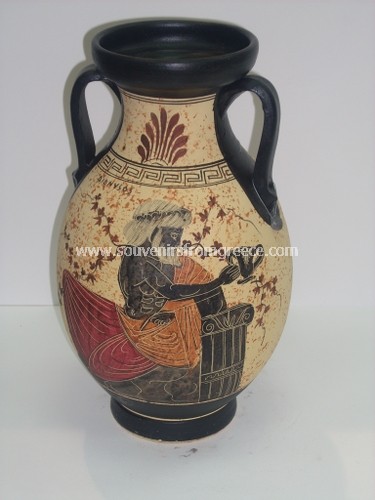GOD DIONYSOS AND AYLITRIS GREEK BLACK FIGURED AMPHORA Greek pottery Free designed pottery