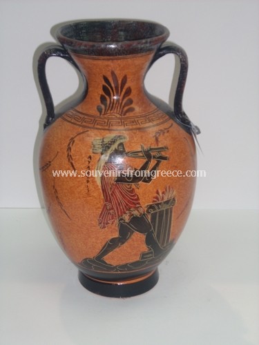 GOD DIONYSOS AND AYLITRIS GREEK ORANGE AMPHORA Greek pottery Free designed pottery