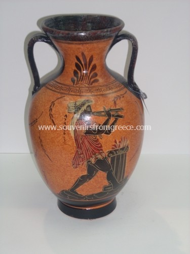 Souvenirs from Greece: GOD DIONYSOS AND AYLITRIS GREEK ORANGE AMPHORA Greek statues Greek masks Stunning greek souvenirs orange amphora with the god Dionysos and Aylitris. Nice greek gifts.