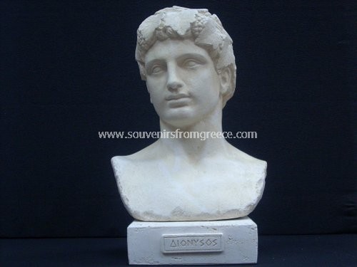 Souvenirs from Greece: Dionysus greek plaster bust statue Greek statues Greek Busts Sculptures Special greek souvenirs, handmade plaster replica bust of Dionysos the ancient greek god of wine, superb greek gifts.