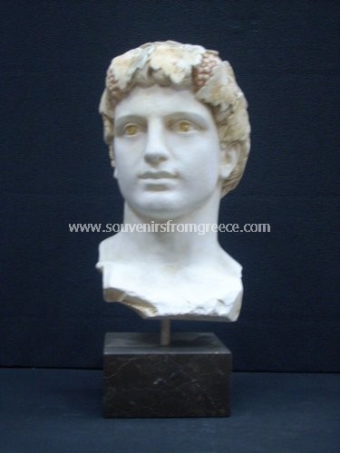 Souvenirs from Greece: Dionysus greek plaster bust statue Greek statues Greek Busts Sculptures Traditional souvenirs from Greece, plaster replica bust of Dionysos the ancient greek god of wine, on a black marble base, famous greek gifts.