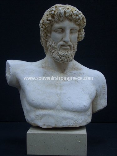 Souvenirs from Greece: Dionysus greek plaster bust statue Greek statues Greek Busts Sculptures Traditional souvenirs from Greece, plaster replica bust of Dionysos the ancient greek god of wine, on a marble base, superb greek gifts.