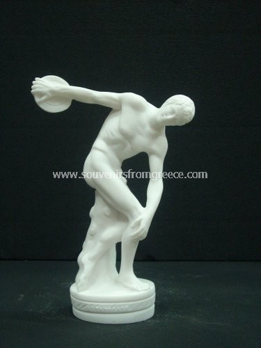 Souvenirs from Greece: Small greek alabaster statue of the Discus thrower (Discovolos) of Myron Picture Frames Plaster picture frames Famous souvenirs from Greece handmade greek alabster statue of Discovolus of Myron, the famous greek sculpture. The alabaster sculpture depicts a discus thrower about to release his throw. Among the most popular greek art gifts.