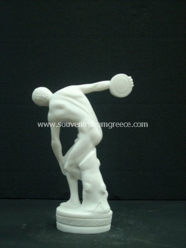 Small greek alabaster statue of the Discus thrower (Discovolos) of Myron Greek statues Alabaster statues