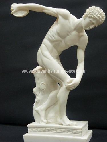Souvenirs from Greece: DISCOVOLUS OF MYRON GREEK ALABASTER STATUE Greek statues Bronze statues Classical greek art souvenir handmade greek alabster statue of Discovolus of Myron, the famous greek sculpture. The alabaster sculpture depicts a discus thrower about to release his throw. An outstanding greek art decorative gift.