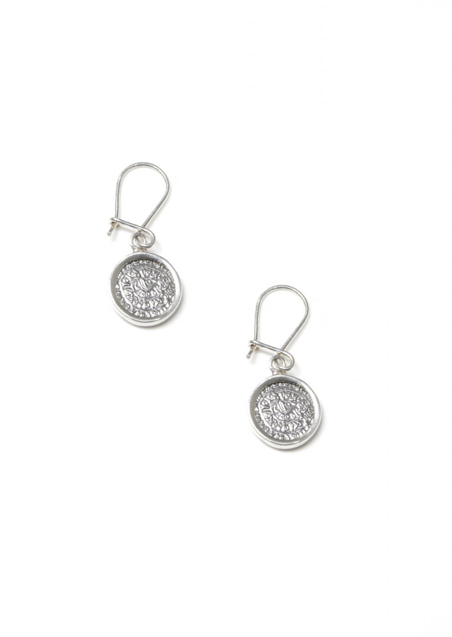 Thick Phaistos Disc silver drop - dangle earrings