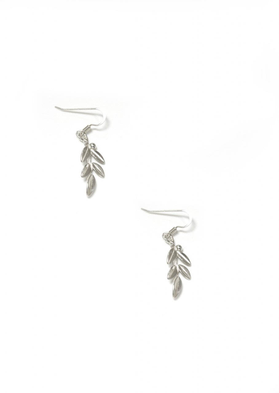 Olive branch silver drop - dangle earrings