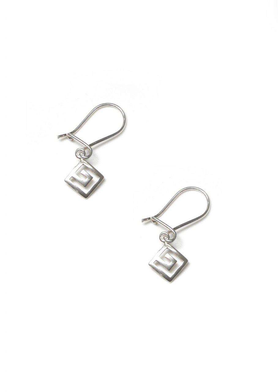 Large greek key design - meander silver drop - dangle earrings