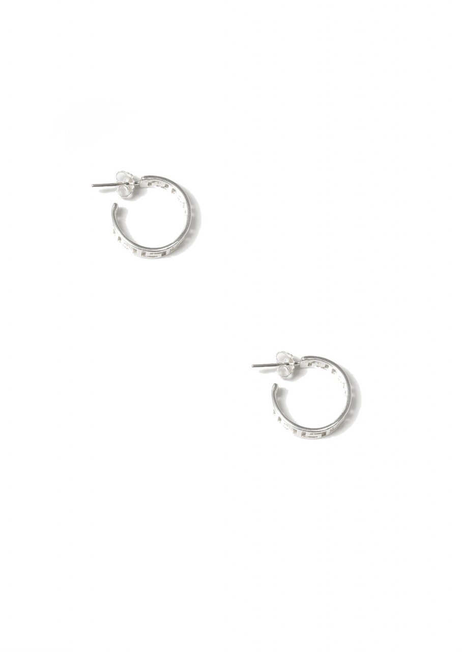 Medium silver hoop earrings with greek key design - meander