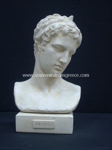 Souvenirs from Greece: Marathon Ephebe (Efivos) greek plaster bust statue Greek statues Greek Busts Sculptures Classical souvenirs from Greece, plaster bust of a teenager found in the historical area of Marathon, perfect greek gifts.