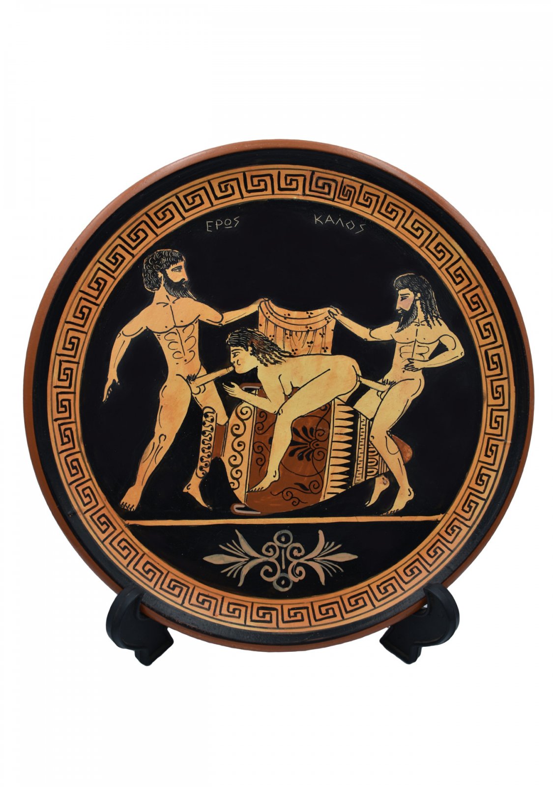 Ancient Erotic Scene Art, Threesome Sex, Handmade Greek Ceramic Plate (24cm)