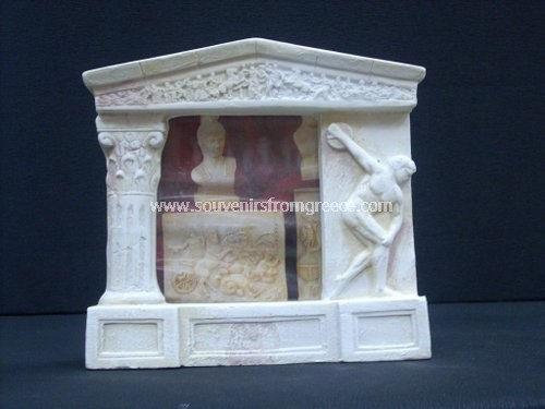 Souvenirs from Greece: Greek plaster picture frame with the discus thrower Greek statues Alabaster statues Charming souvenirs from Greece, picture frame made of plaster with classical decoration. Lovely greek gifts.