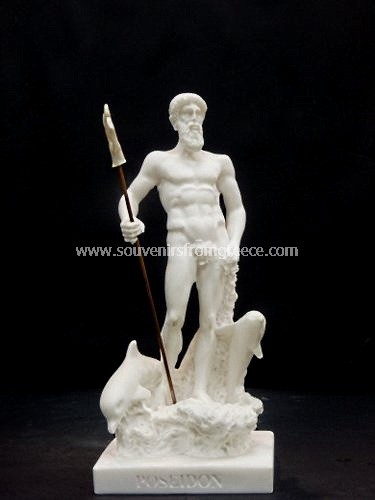 Souvenirs from Greece: POSEIDON THE GREEK GOD OF THE SEA ALABASTER STATUE Greek pottery Free designed pottery Elegant greek art souvenir from Greece handmade greek alabster statue of Poseidon, the god of the sea and earthquake in ancient greek mythology. The alabaster sculpture depicts the god holding his trident. A lovely decorative greek art gift.