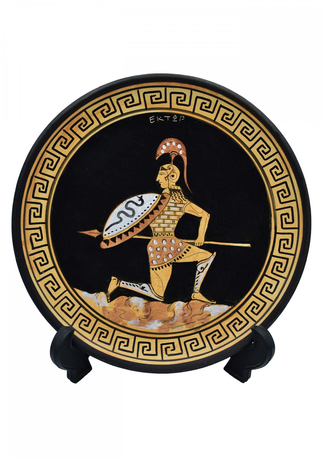 Greek ceramic plate depicting Hector, prince and warrior of Troy (28cm)