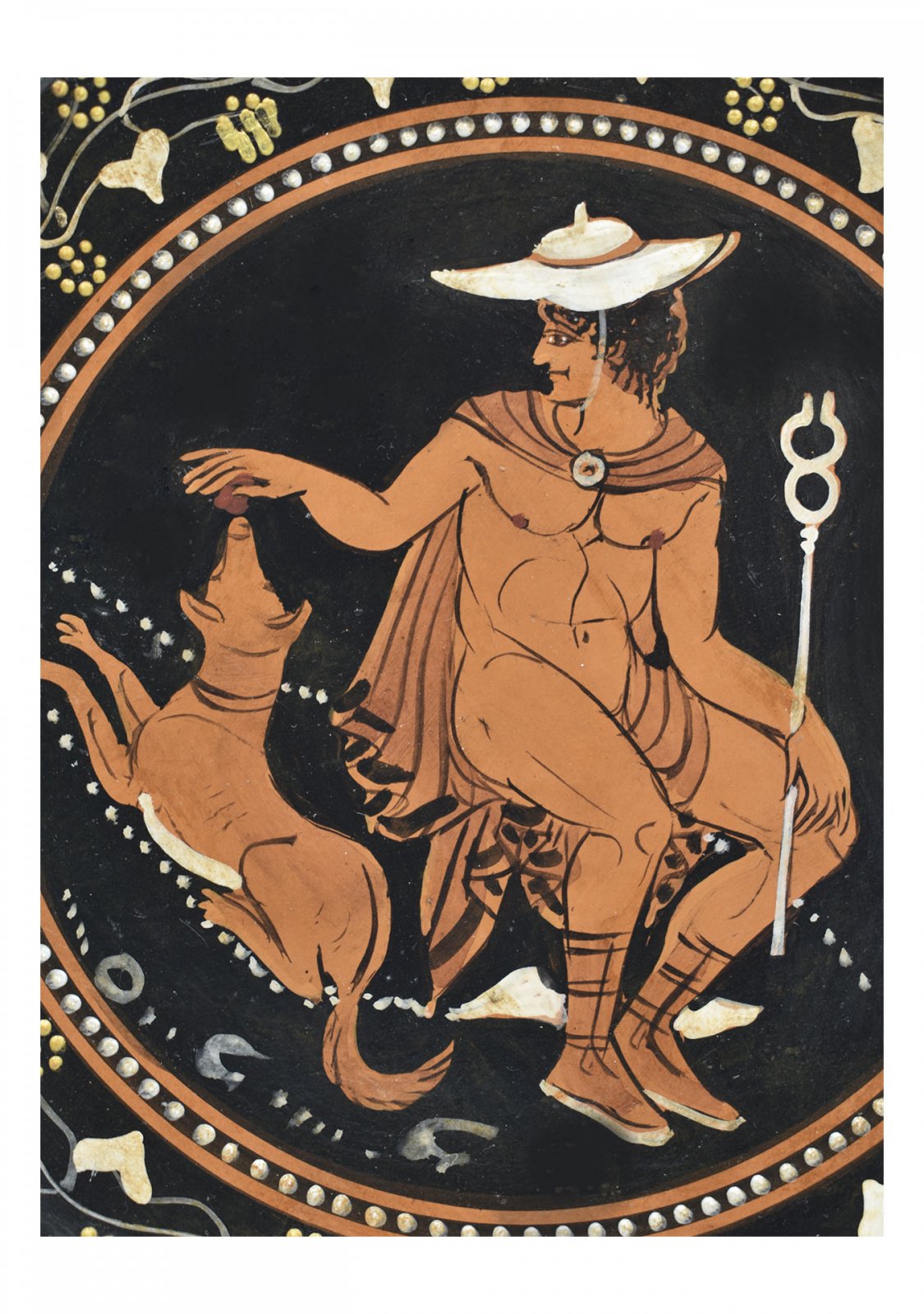 Greek ceramic plate depicting Hermes