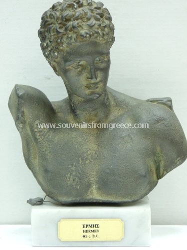 Souvenirs from Greece: Hermes of Praxiteles greek plaster bust statue small Greek statues Greek Busts Sculptures Charming greek art handmade greek green plasater bust statue of Hermes, the messenger of the gods in ancient greek mythology. The plaster green bust sculpture sits on a white marble base and is one the most popular greek art gifts.