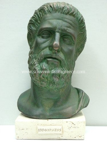 Souvenirs from Greece: Hippocrates (Ippokrates) greek plaster bust statue  Greek statues Greek Busts Sculptures Impressive greek art souvenir handmade greek plaster bust statue of Hippocrates, one of the most outstanding figures in the history of medicine, considered the father of western medicine. The bust sculpture sits on a white plaster base and is the perfect greek art gift for doctors or physicians. The plaster bust sculpture sits on a white plaster base. A must have greek gift for doctors or physicians.