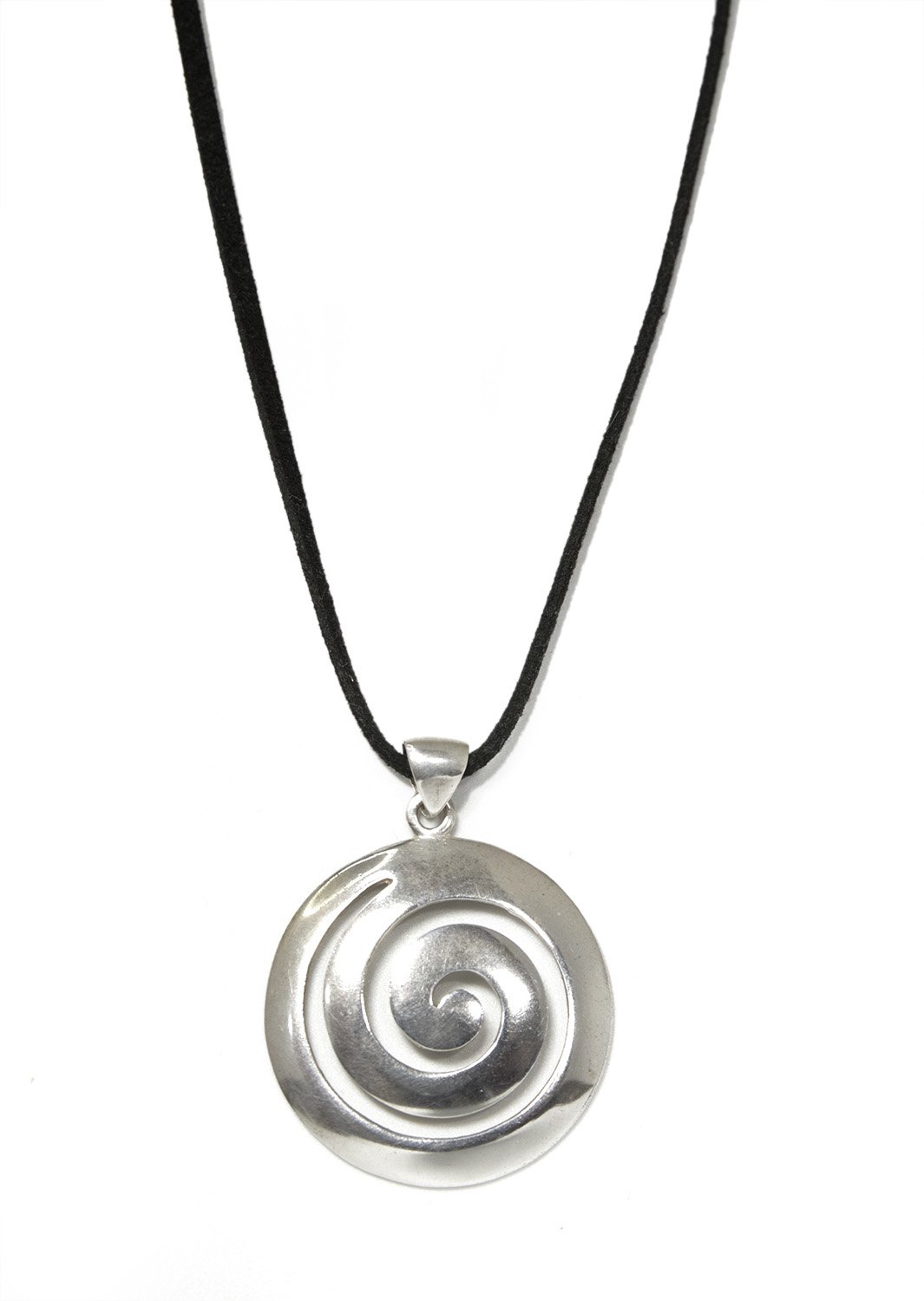 Greek spiral large thick silver pendant