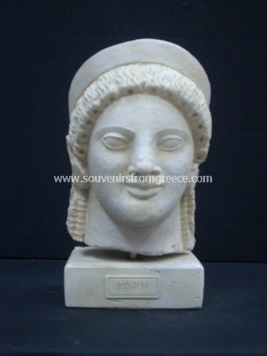 Souvenirs from Greece: Kore greek plaster bust statue Greek statues Greek Busts Sculptures Lovely souvenirs from Greece bust of Kori a young lady replica of the original in the Acropolis museum 480 B.C, special greek gifts.