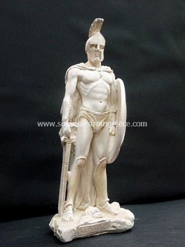 Souvenirs from Greece: Leonidas King of Sparta greek plaster statue Greek statues Greek relief sculptures Fantastic greek art souvenir handmade greek plaster statue of Leonidas, the Spartan king that found with 300 Spartan warriors against the Persians in the battle of Thermopyle. The plaster sculpture depicts Leonidas holding a sword and shield. A unique greek gift.