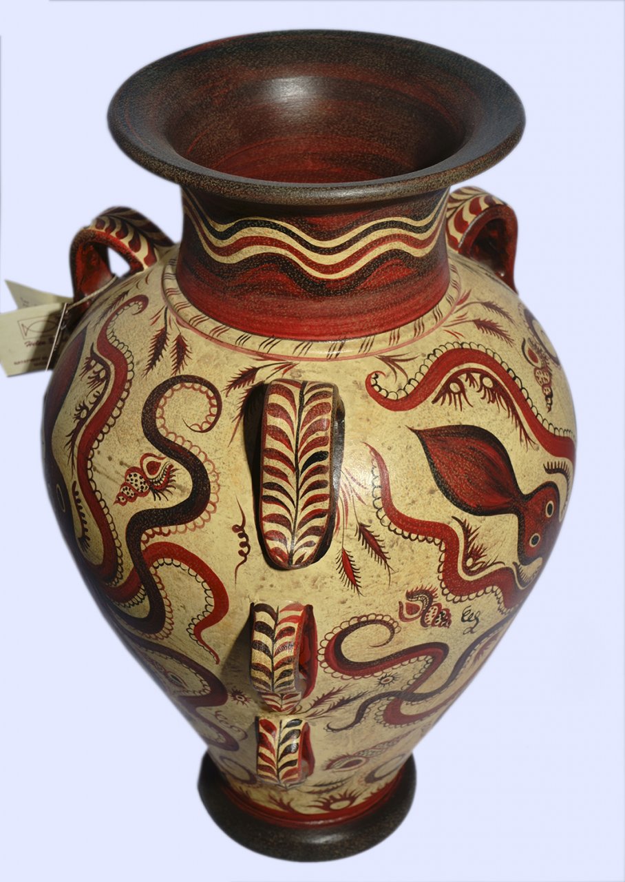 Minoan Greek nine handle amphora with octopus