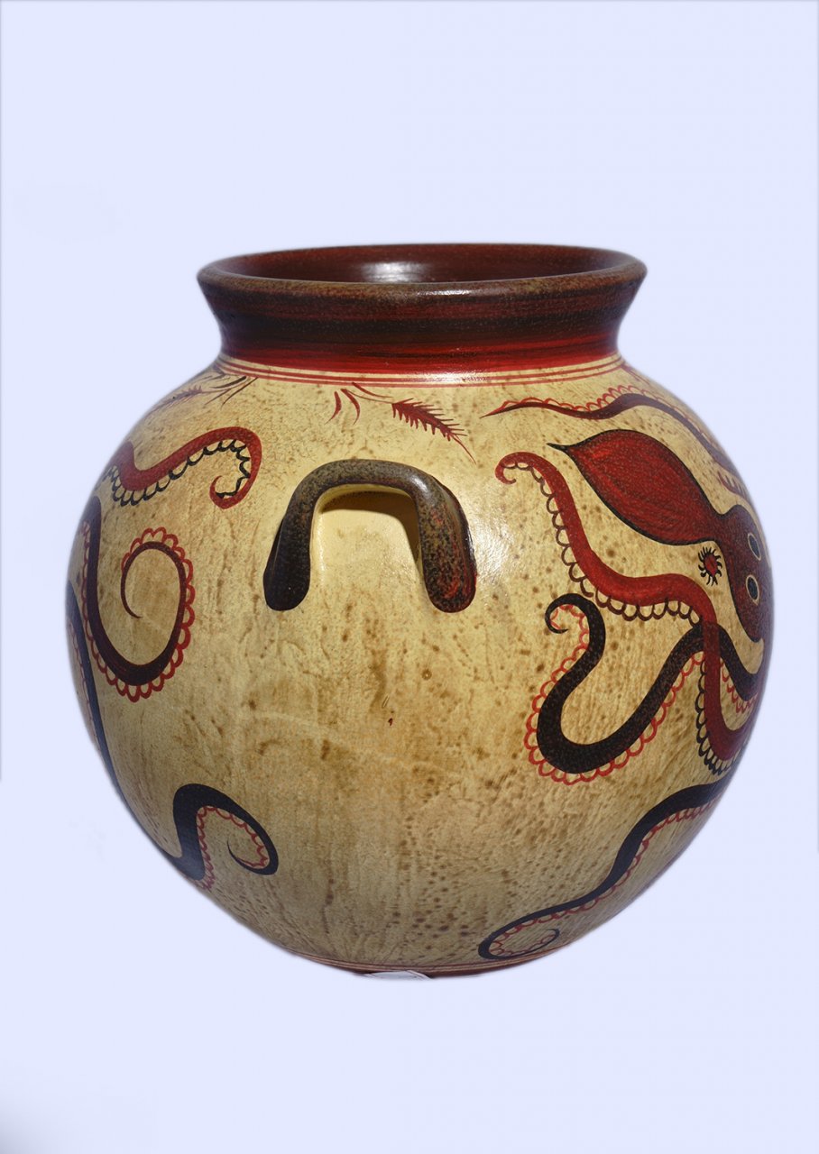 Minoan Greek vessel with false handles and an octopus