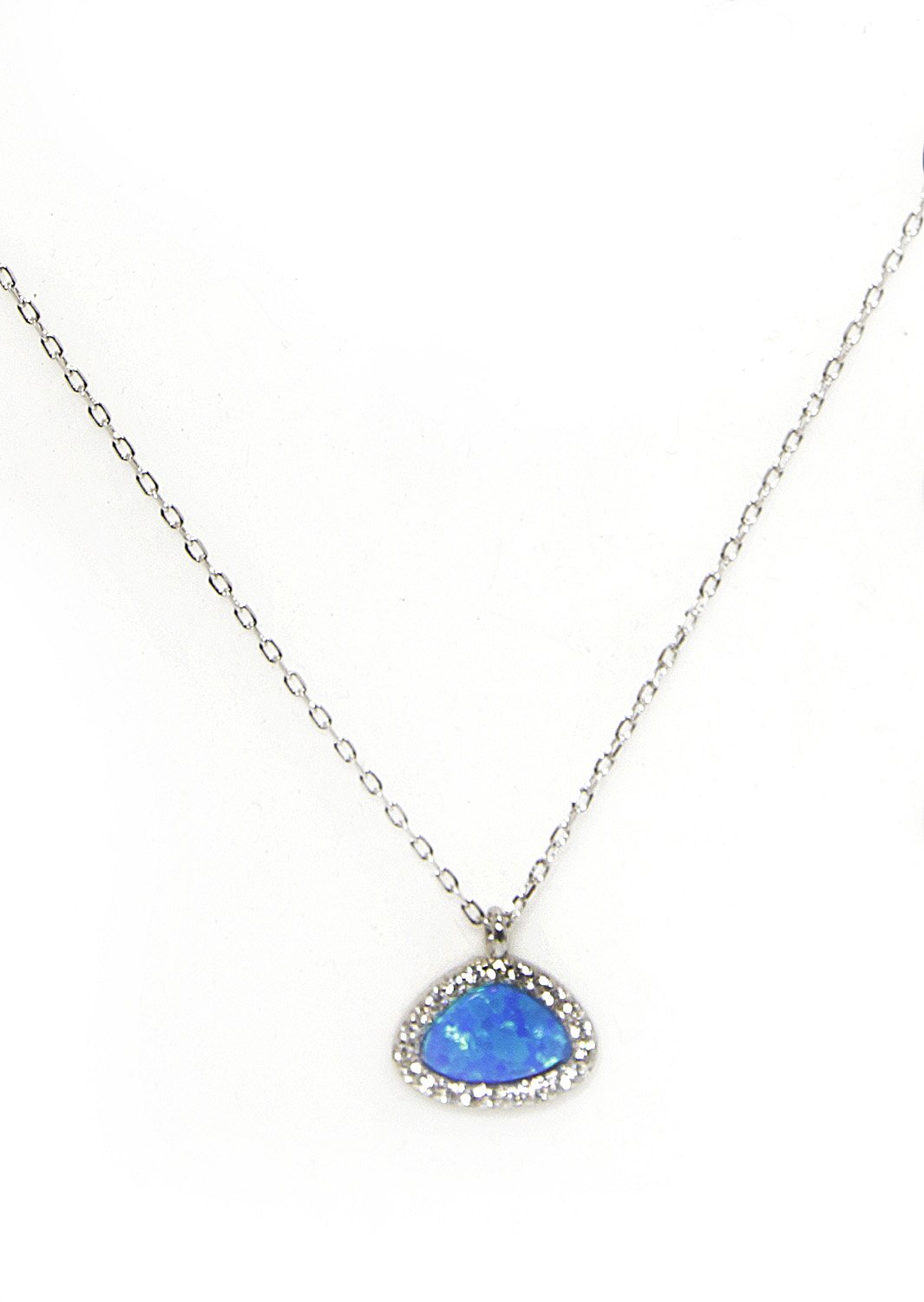 Blue opal pendant silver necklace with zircon