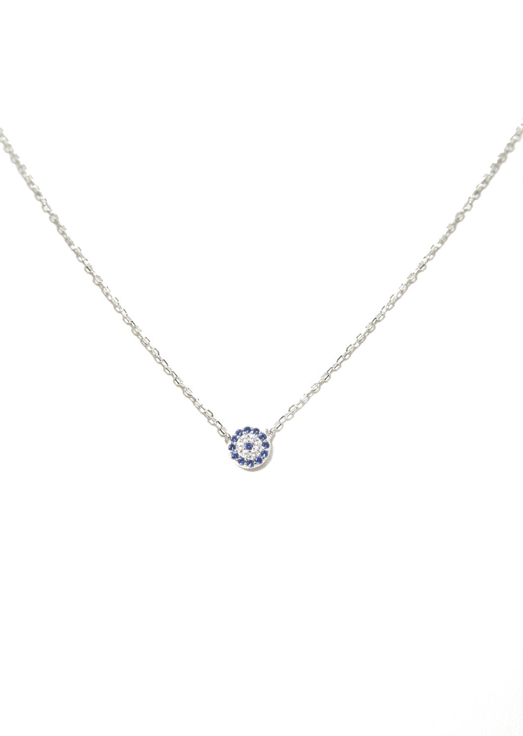 Evil eye silver necklace with blue and white zircon