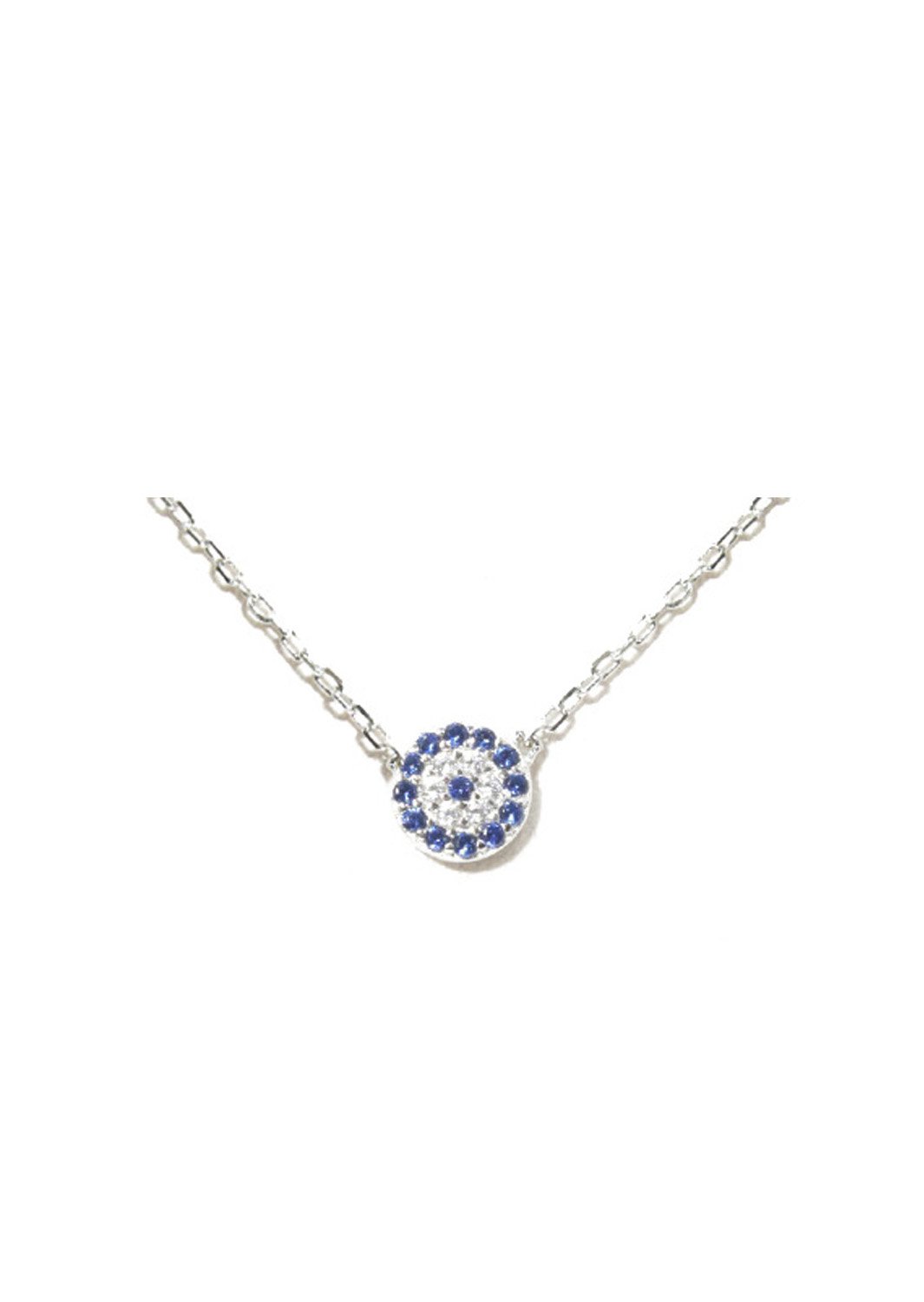 Evil eye silver necklace with blue and white zircon