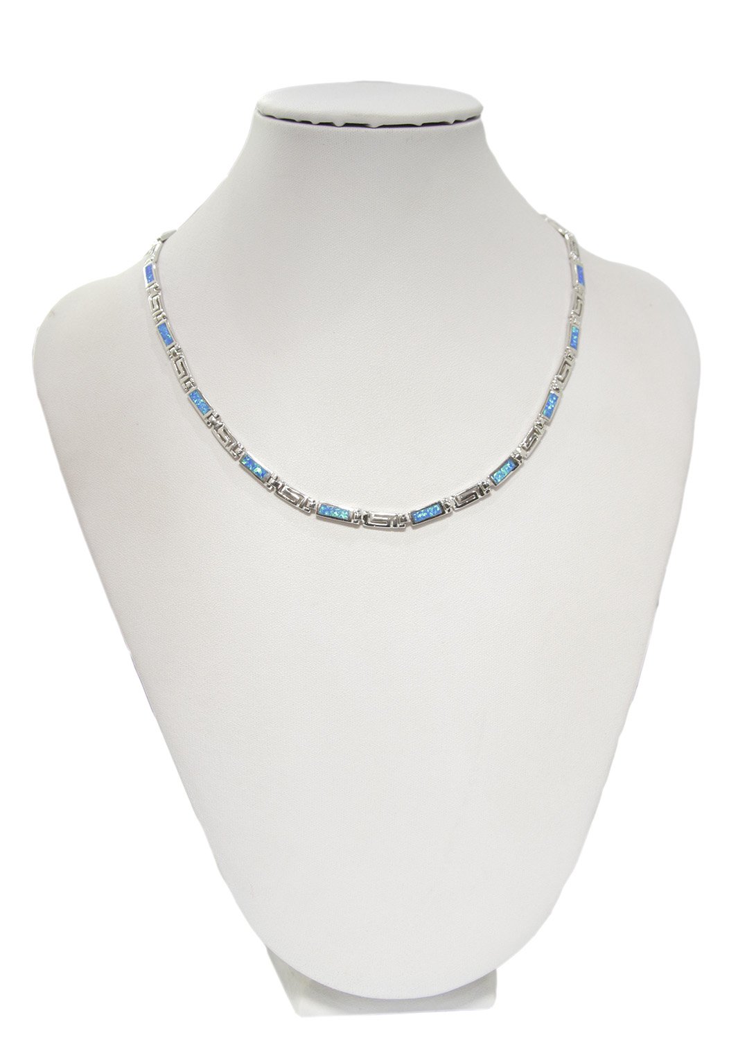 Silver necklace with Meander - Greek key design and opal gemstones 