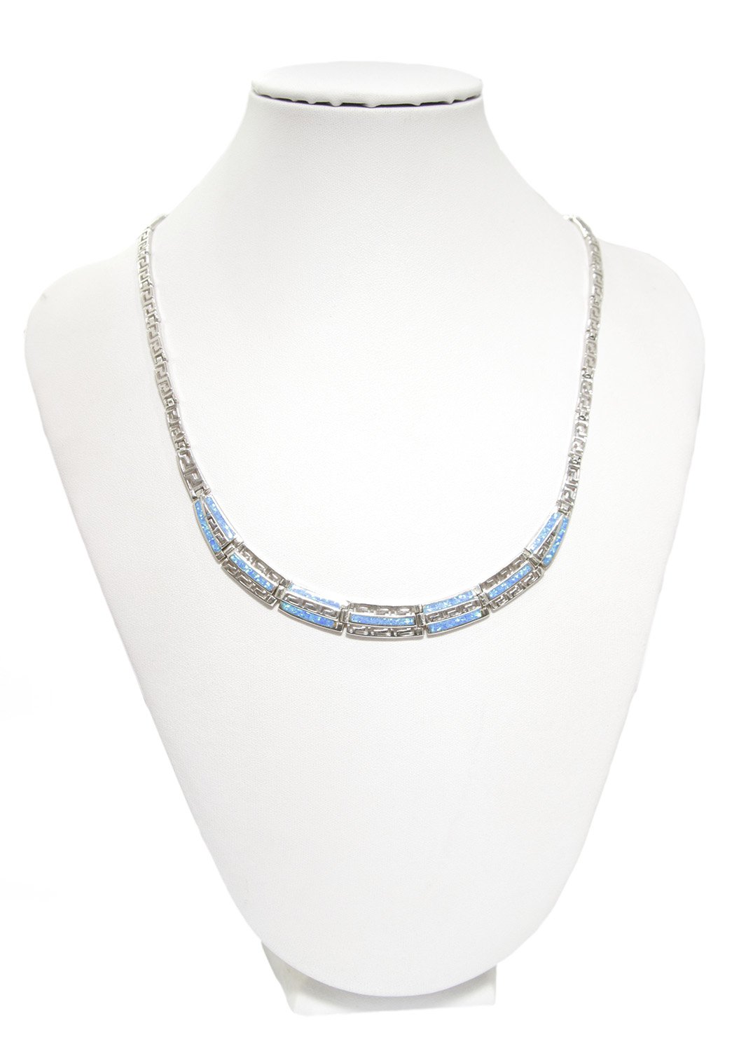 Meander - Greek key design and opal gemstones silver necklace