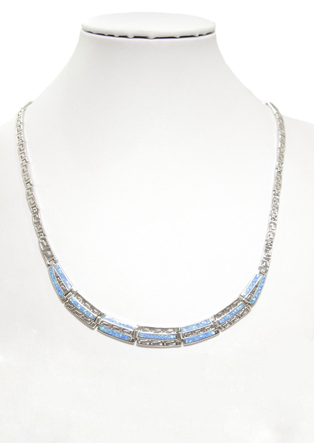 Meander - Greek key design and opal gemstones silver necklace