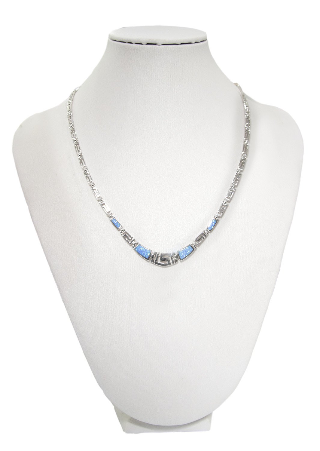 Greek key design - meander and opal gemstones silver necklace