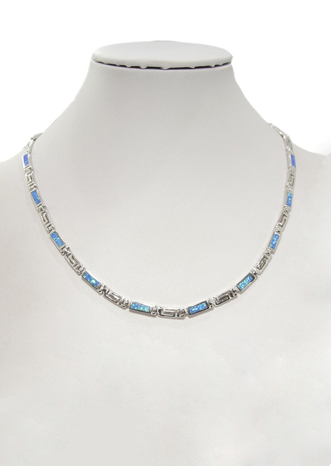Silver necklace with Meander - Greek key design and opal gemstones 