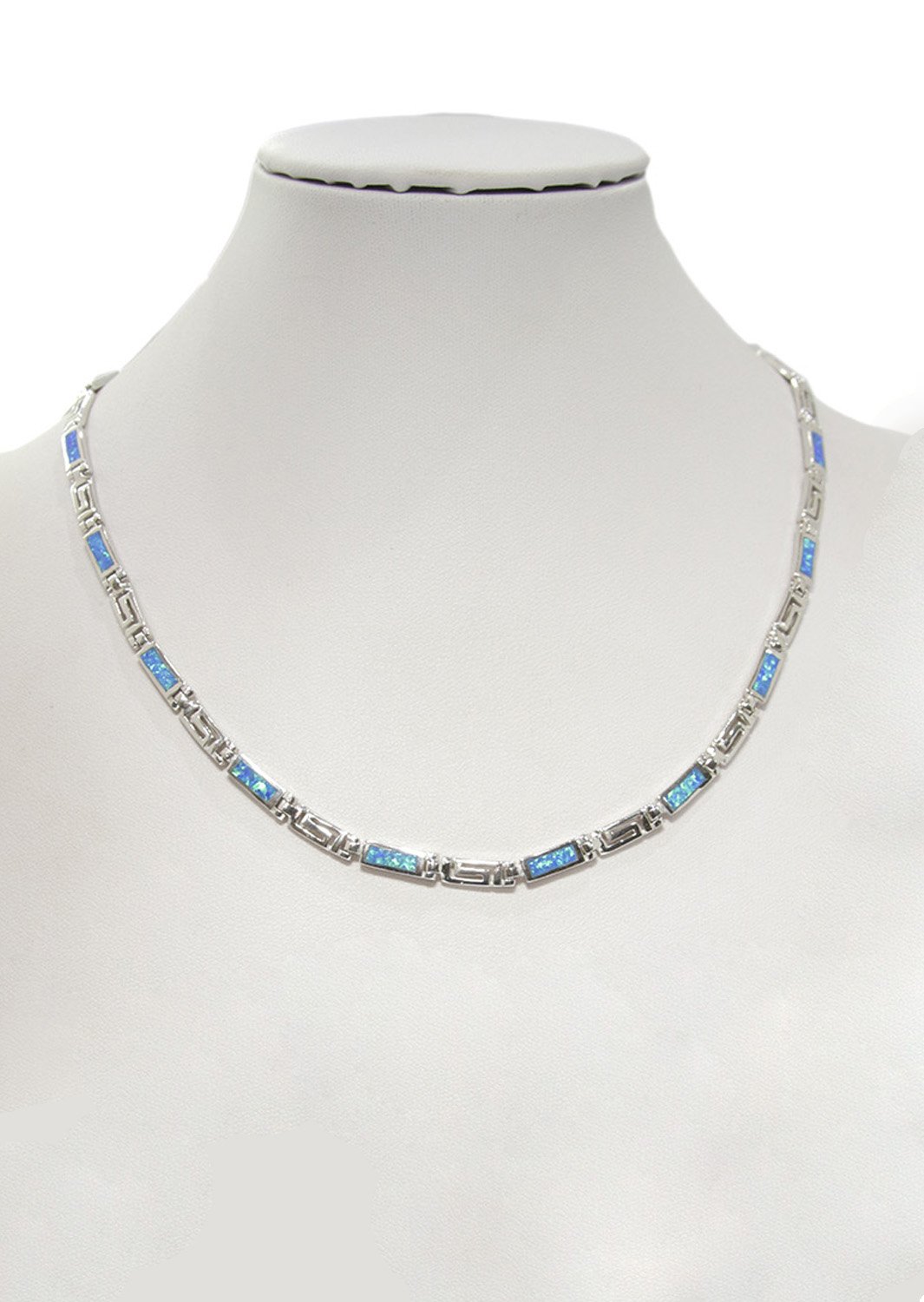 Silver necklace with Meander - Greek key design and opal gemstones 