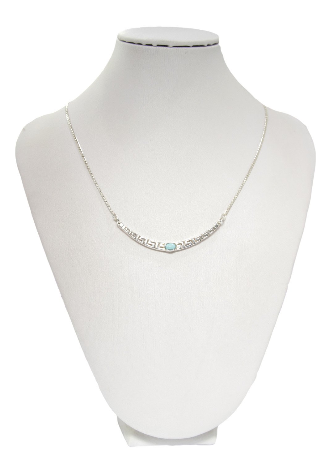 Greek key design - meander silver necklace with turquoise