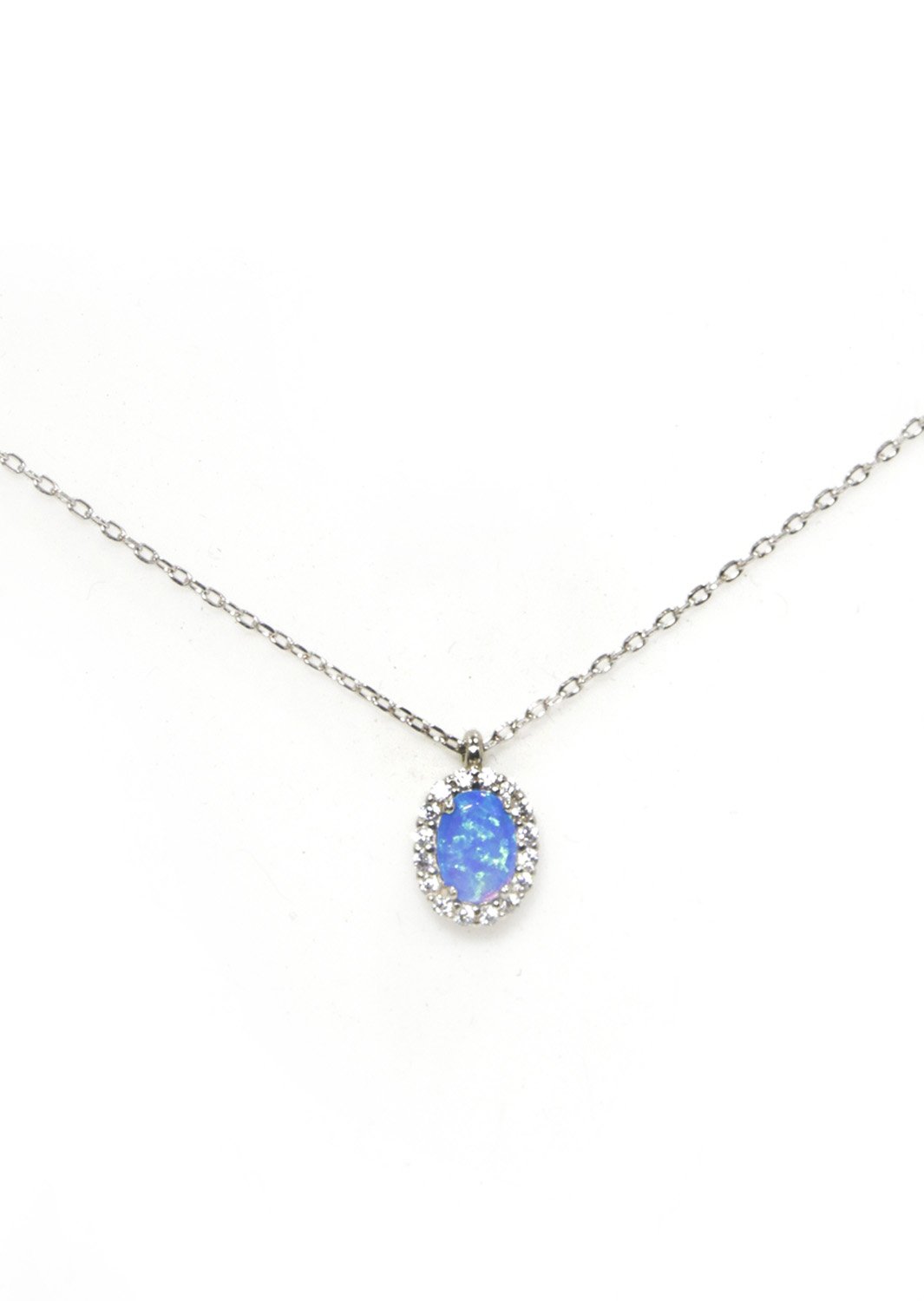 Opal pendant silver necklace with zircon