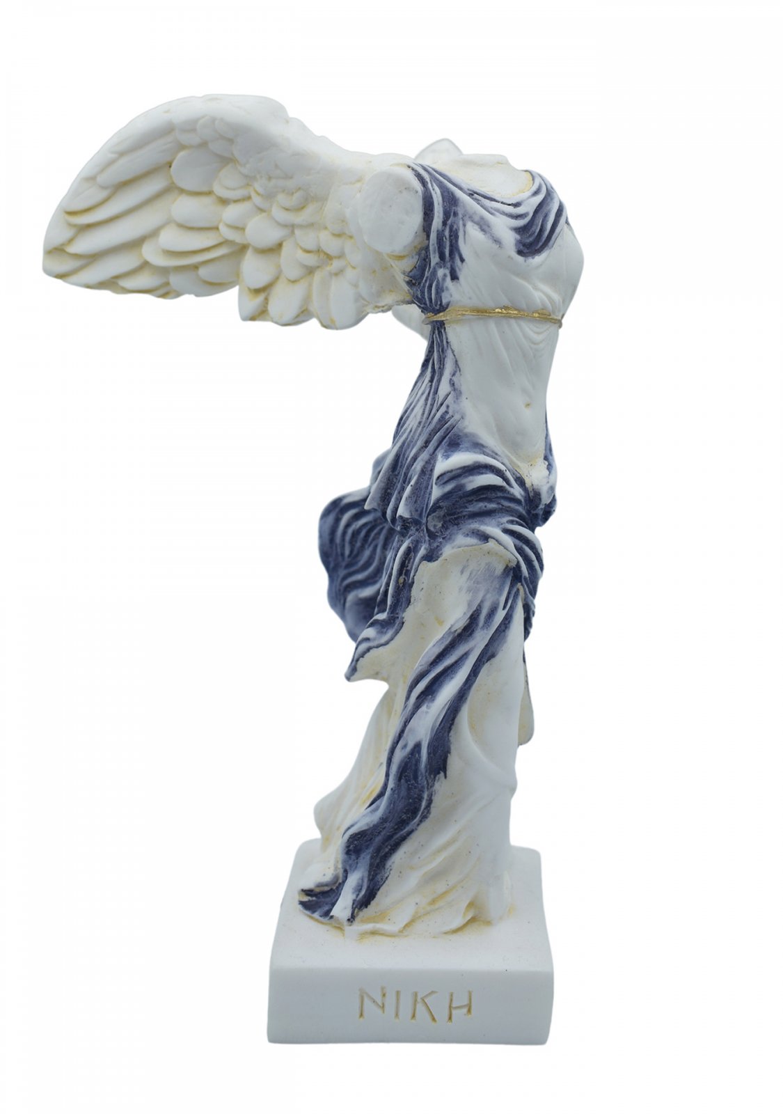 Nike of Samothrace greek alabaster statue with purple color and golden details