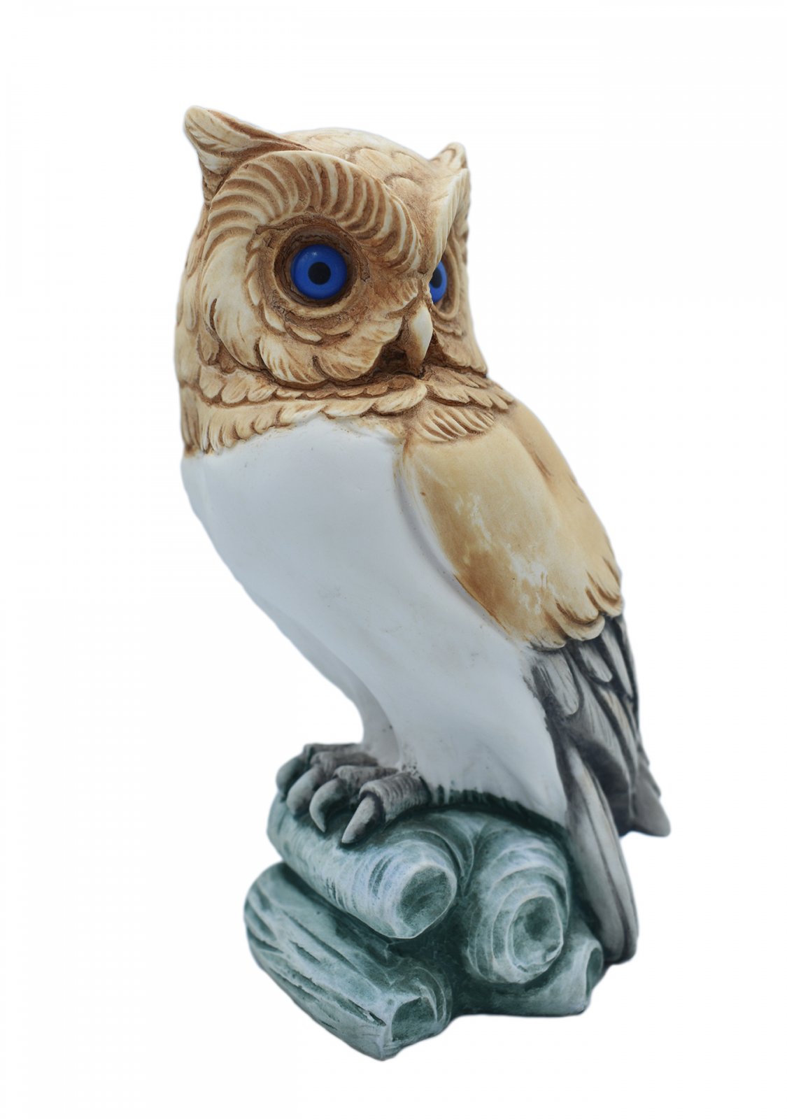 Owl medium alabaster statue with color, the symbol of wisdom