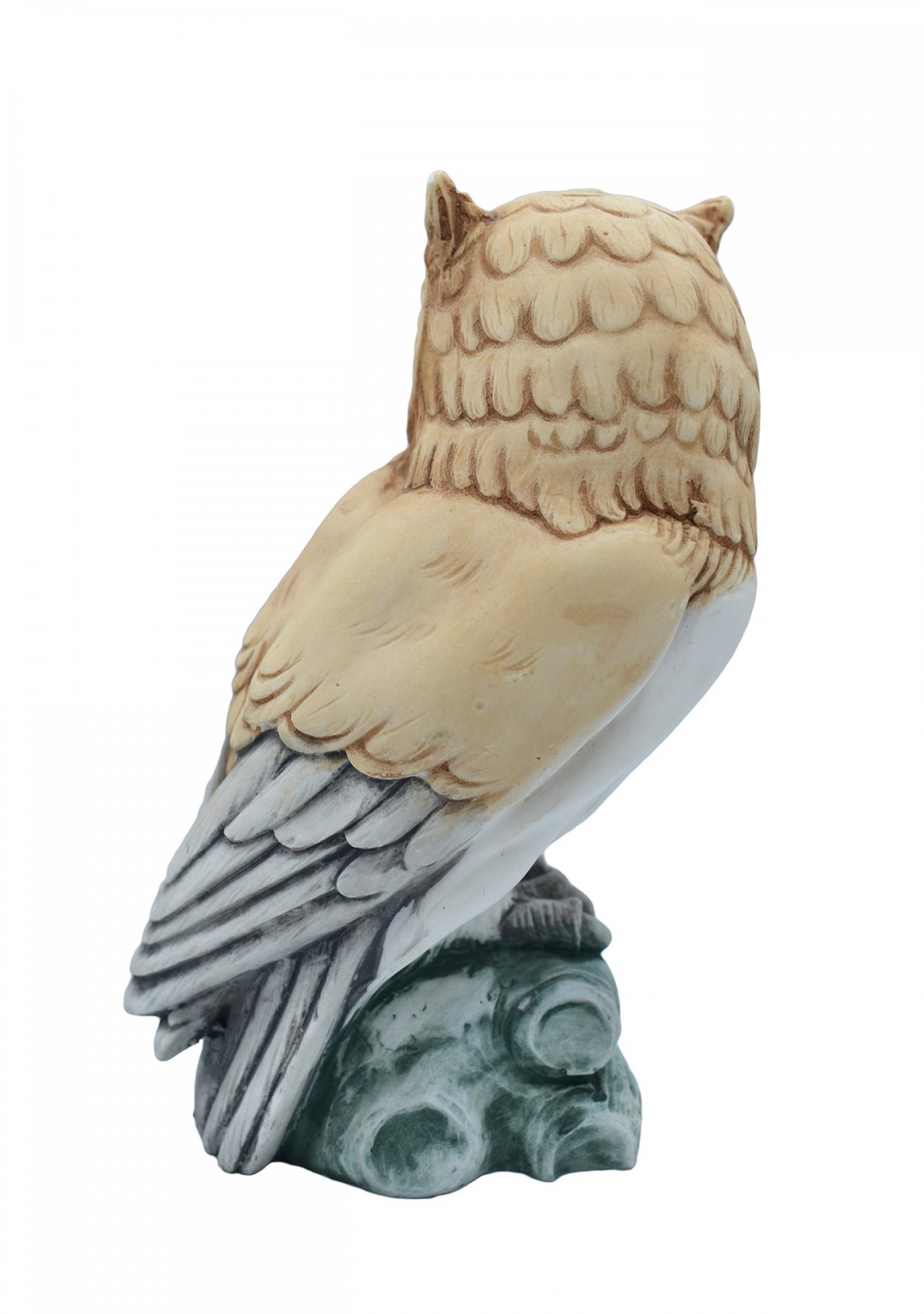 Owl medium alabaster statue with color, the symbol of wisdom