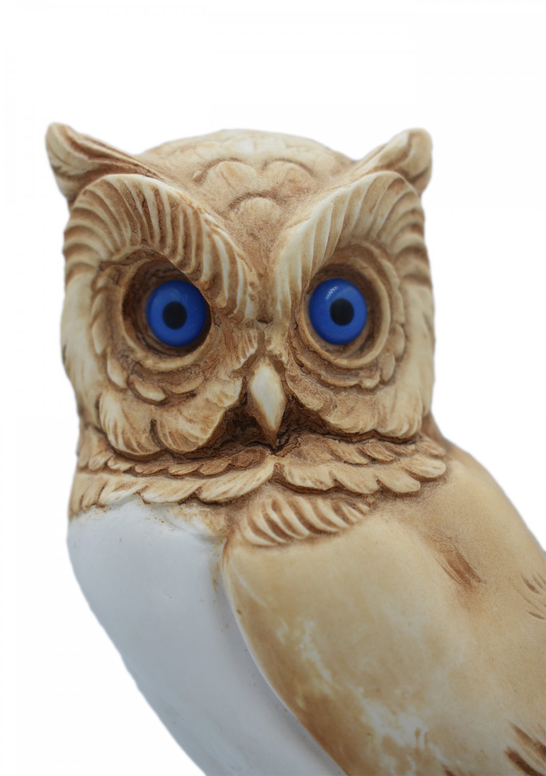 Owl medium alabaster statue with color, the symbol of wisdom