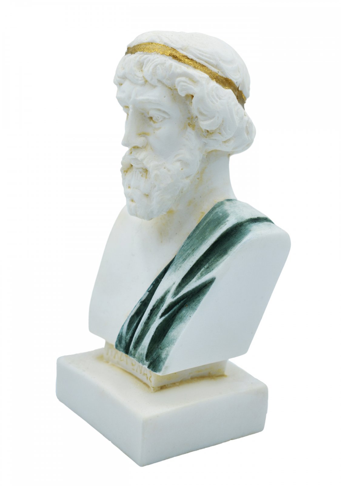 Plato greek alabaster bust statue with color and patina