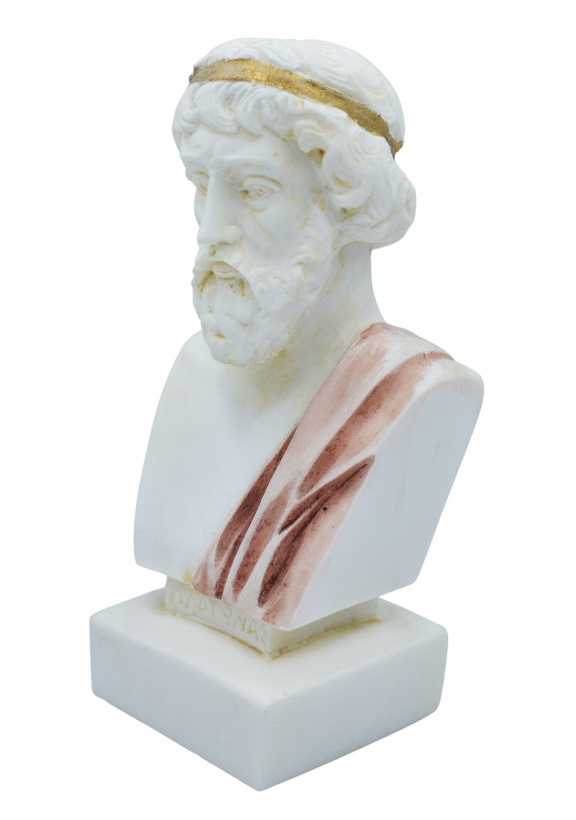 Plato greek alabaster bust statue with color