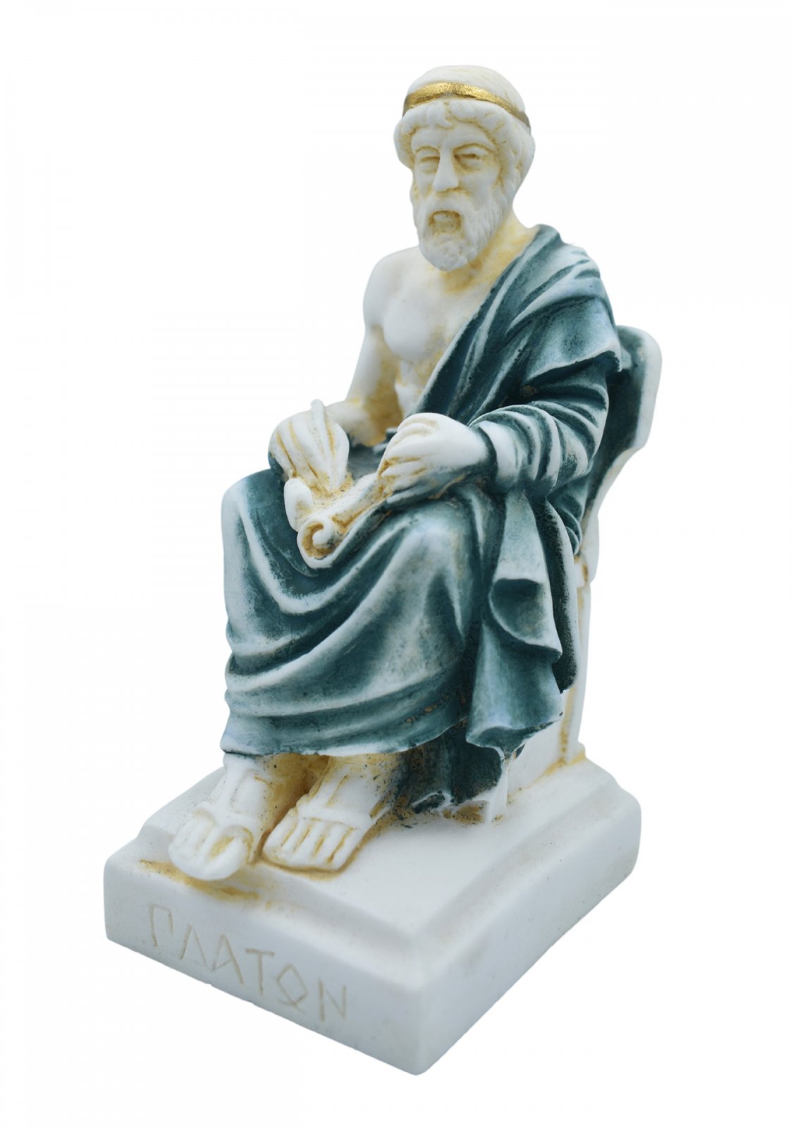 Plato greek alabaster statue with color