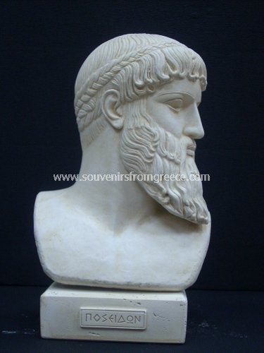 Souvenirs from Greece: Poseidon greek plaster bust statue Greek pottery Free designed pottery One of the best greek souvenirs handmade bust of Poseidon the ancient greek god of the sea, exact replica of the exhibit found in the Athens museum. Remarkable greek gifts.