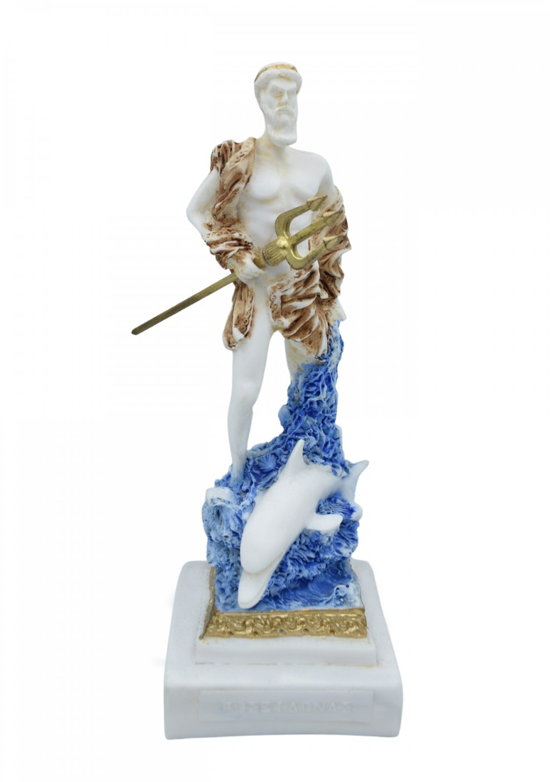Poseidon, greek alabaster statue with color