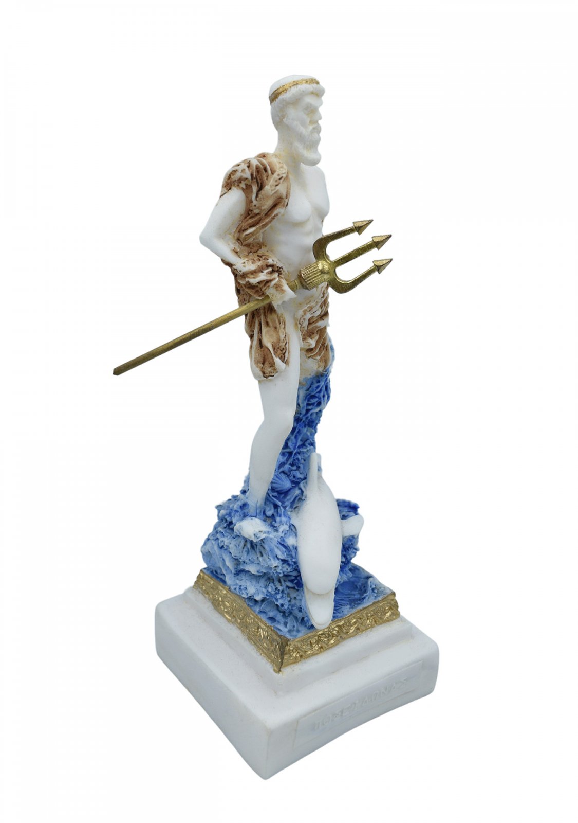 Poseidon, greek alabaster statue with color