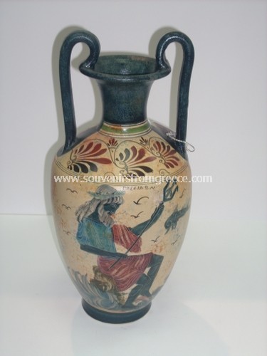Souvenirs from Greece: GOD POSEIDON GODDESS APHORIDITE GREEK BLACK FIGURED AMPHORA Greek statues Bronze statues Classical greek souvenirs black figured amphora with the god of the sea Poseidon and the goddess of beauty Aphrodite and Adonis. Fabulous greek gifts.
